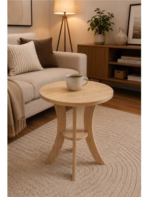 Ravéon Yan Sehpa Meşe 50 cm Çap 60 cm Yükseklik Mdf Ayak Zigon