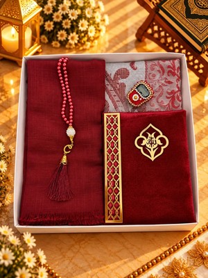 Lena Gift Workshop Çeyizlik Hediyelik 5 Parça Gelin Damat Bohça Seti Namaz Örtüsü Tafta Seccade Tesbih Yasin Zikirmatik