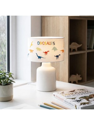 Homing Dinazor Desenli Kumaş Baskılı Çocuk Odası Abajur