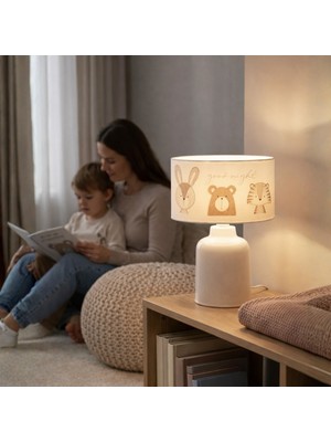 Homing Tavşan Kumaş Baskılı Çocuk Odası Abajur