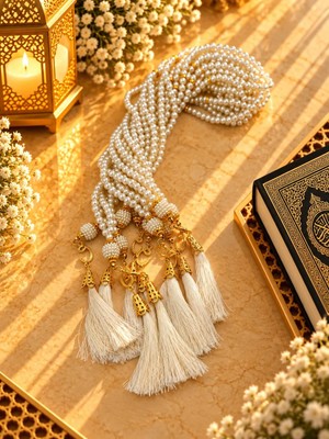 Lena Gift Workshop 10 Adet Hediyelik Vavlı Püsküllü Plastik Inci 99'lu Namaz Tesbihi ( Mevlit-Sünnet-Hac-Umre)