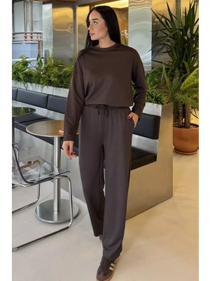 Gülseli Kadın Bel Lastikli Pantolon Bisiklet Yaka Bluz Ikili Takım P-00023453
