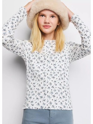 Mango Kids Çiçek Desenli Ribana Tişört