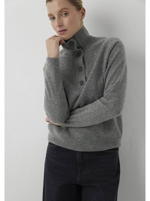 Mavi Yuvarlak Yaka Kazak Mid Grey Melange