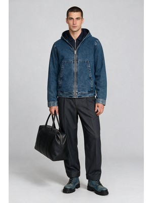 Denim Trip Regular Fit Orta Indigo Kapüşonlu Sherpalı Erkek Jean Ceket