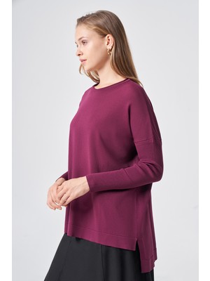 Nuss Kolları Lastik Örme Tunik 116 Vişne
