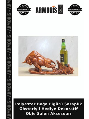Armoris Polyester Boğa Figürü Şaraplık Gösterişli Hediye Dekoratif Obje Salon Aksesuarı