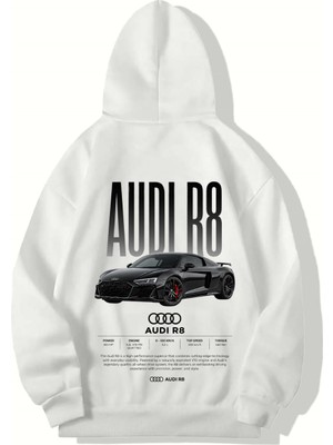 Brz Collection Unisex Oversize R8 Audı Hoodie (Beyaz)