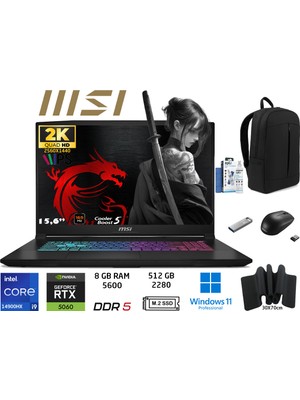 MSI Msı Katana 15 Hx B14WFK Intel Core I9 14900HX 8gb 512GB SSD RTX5060 W11 Pro 15.6"qhd 165Hz 450XTR Taşınabilir Bilgisayar Duddi Çanta+Mouse+Mousepad+Usbbellek+Temizlikkit