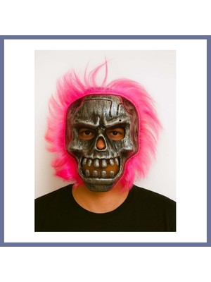 Bezos Wild Skull - Gümüş Kafatası Pembe Saçlı Iskelet Maske Dlra