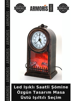 Armoris LED Işıklı Saatli Şömine Özgün Tasarım Masa Üstü Işıltılı Seçim