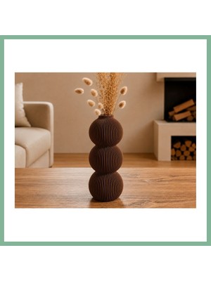Bşk Virgo 3D Baskı Modern 3 Küre Dekoratif Vazo - Minimal Çiçek Vazosu, Masaüstü Ev ve Ofis Dekoru-Kahverengi BSK2026