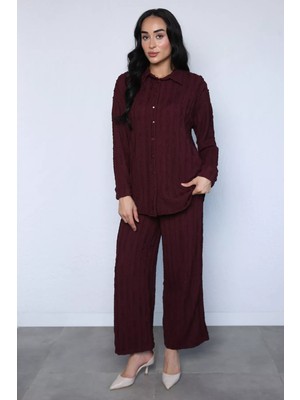 Gülseli Kadın Bel Lastikli Pantolon Gömlek Ikili Takım P-00023426