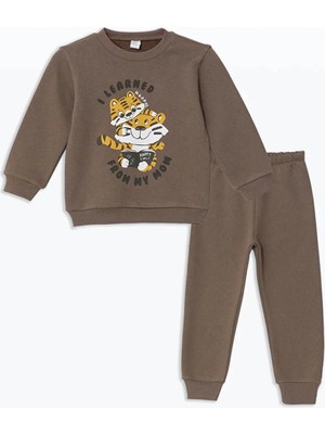 LC Waikiki Lcw Kedi Baskılı Erkek Çocuk Sweatshirt ve Eşofman Alt 2'li