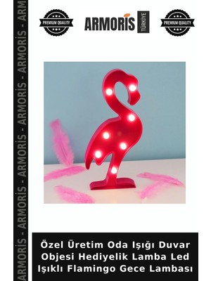 Armoris Özel Üretim Oda Işığı Duvar Objesi Hediyelik Lamba LED Işıklı Flamingo Gece Lambası