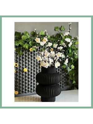 Bşk Virgo 3D Baskı Modern Çift Halkalı Dekoratif Vazo - Minimal Çiçek Vazosu, Masaüstü Ev ve Ofis Dekoru-Siyah BSK2026
