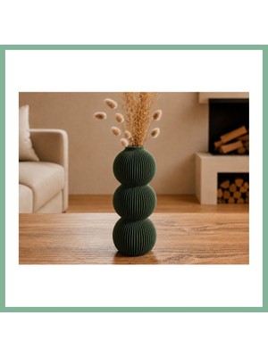 Bşk Virgo 3D Baskı Modern 3 Küre Dekoratif Vazo - Minimal Çiçek Vazosu, Masaüstü Ev ve Ofis Dekoru-Yeşil BSK2026