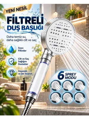 Royaleks 6 Sprey Modlu Filtreli Duş Başlığı Büyük Su Paneli Silikon Nozullu Beyaz Modern Tasarım