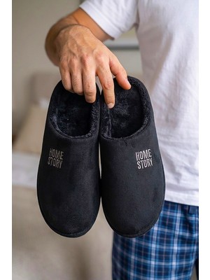 Nmoda Erkek Süet Dokulu Ev Terliği Kapalı Burun Arkası Açık Içi Yumuşak Peluş Kışlık Rahat Konforlu Panduf