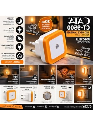 Vionna 30 Lm Fotoselli Sensörlü LED Gece Lambası, Amber Turuncu Renk, Otomatik Açma Kapama