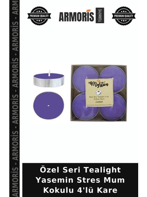 Armoris Özel Seri Tealight Yasemin Stres Mum Kokulu 4'lü Kare