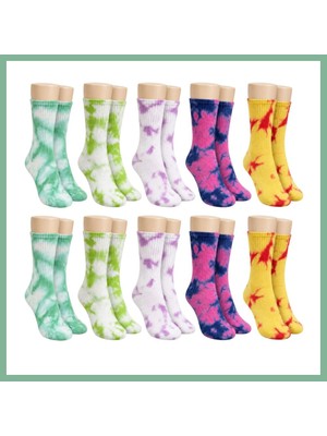 Bşk Virgo Unisex Batik Desenli Çorap 10'lu Set Renkli Pamuklu Uzun Soket Dikişsiz Nefes Alan Günlük Spor Çorabı BSK2026