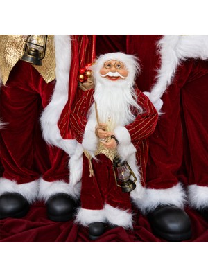 Dekorsende Yılbaşı Noel Baba Kadife Altın Çizgili ve Kürk Detaylı Bordo 45 cm