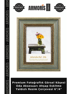Armoris Premium Fotoğraflık Görsel Köşesi Oda Aksesuarı Ahşap Eskitme Yaldızlı Resim Çerçevesi 6"/4"