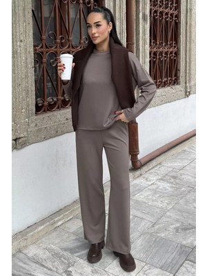 Gülseli Kadın Bel Lastikli Pantolon Bisiklet Yaka Bluz Ikili Takım P-00023453