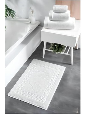 Mythriva Beyaz Renkli 3'lü Ayak Izli Havlu Seti, Banyo Paspasları Için Uygun