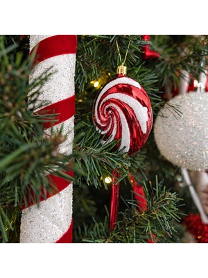 Dekorsende Yılbaşı Süsü Şeker Lolipop 2'li Kırmızı Beyaz 14 cm