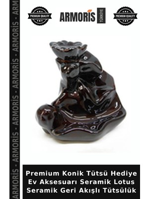Armoris Premium Konik Tütsü Hediye Ev Aksesuarı Seramik Lotus Seramik Geri Akışlı Tütsülük