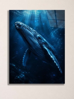 North Whiskers Balina A3 Metal Poster – Mavi Okyanus ve Sualtı Manzaralı Dekoratif Duvar Tablosu