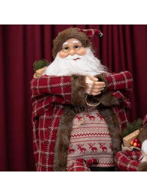 Dekorsende Yılbaşı Noel Baba Ekoseli Kırmızı 90 cm