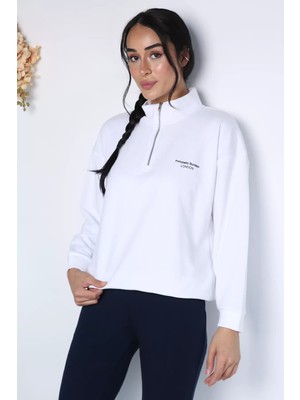 Gülseli Kadın Ön Yarım Fermuarlı Baskılı Sweatshirt P-00023375