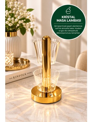 Evonita Evonıta Dekoratif LED Masa Lambası – Spiral Tasarım Şeffaf Işıklı Abajur Gold Tabanlı Modern Gece Lambası