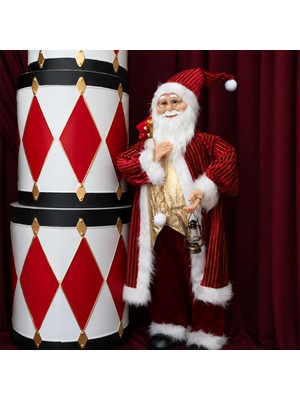 Dekorsende Yılbaşı Noel Baba Kadife Altın Çizgili Kırmızı 90 cm