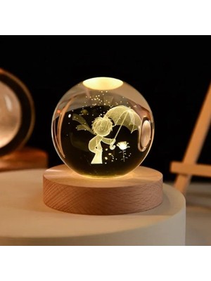 Vionna Kristal Cam Küre LED Işıklı Gece Lambası, Ahşap Stantlı, USB Kablolu