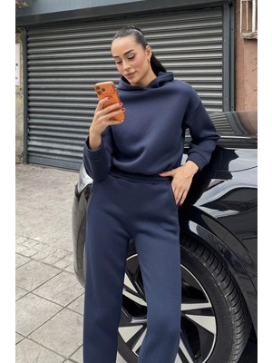 Gülseli Kadın Üç Iplik Şardonlu Kapüşonlu Eşofman Takımı P-00023335