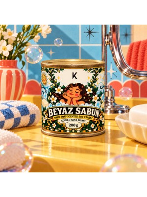 Kafna Beyaz Sabun Kokulu | Dekoratif Teneke Mum - %100 Soya Wax | 200 gr
