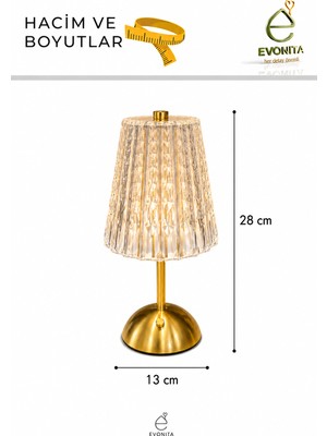 Evonita Evonıta Dekoratif LED Masa Lambası – Spiral Tasarım Şeffaf Işıklı Abajur Gold Tabanlı Modern Gece Lambası