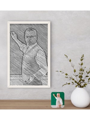 BK Gift Kişiye Özel Erkek Öğretmen Karakalem Tasarımlı Dekoratif Ahşap Beyaz Çerçeveli Tablo-1