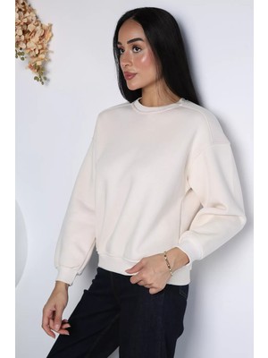 Gülseli Kadın Bisiklet Yaka Dikiş Detaylı Şardonlu Sweatshirt P-00023327