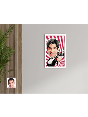 BK Gift Kişiye Özel Godfather Baba Karikatürlü Dekoratif Ahşap Beyaz Çerçeveli Tablo-3