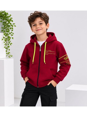 Murat Baby Erkek Çocuk Bordo Neon Detaylı Fermuarlı Kapüşonlu Sweatshirt