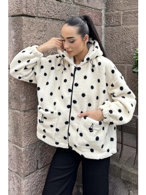 Gülseli Kadın Puantiyeli Stoperli Peluş Mont P-00023224