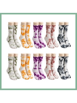Bşk Virgo Unisex Batik Desenli Çorap 10'lu Set Renkli Pamuklu Uzun Soket Dikişsiz Nefes Alan Günlük Spor Çorabı BSK2026