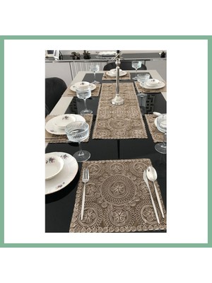 Bşk Virgo Fransız Dantelli Runner ve Supla Takımı (1 Runner, 6 Supla) Kapuçino BSK2026