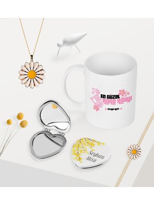 BK Gift Kişiye Özel En Güzel Anne Adayı Kupa Kalp Ayna Papatya Kolye Bileklik Seti - 3