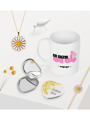 BK Gift Kişiye Özel En Güzel Anne Adayı Kupa Kalp Ayna Papatya Kolye Bileklik Seti - 1